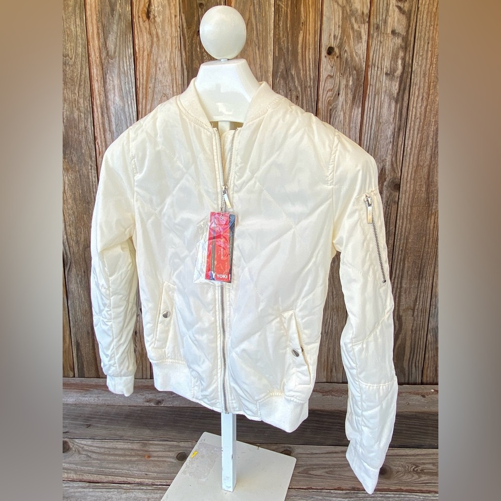 Yoki White Quilted Bomber Jacket